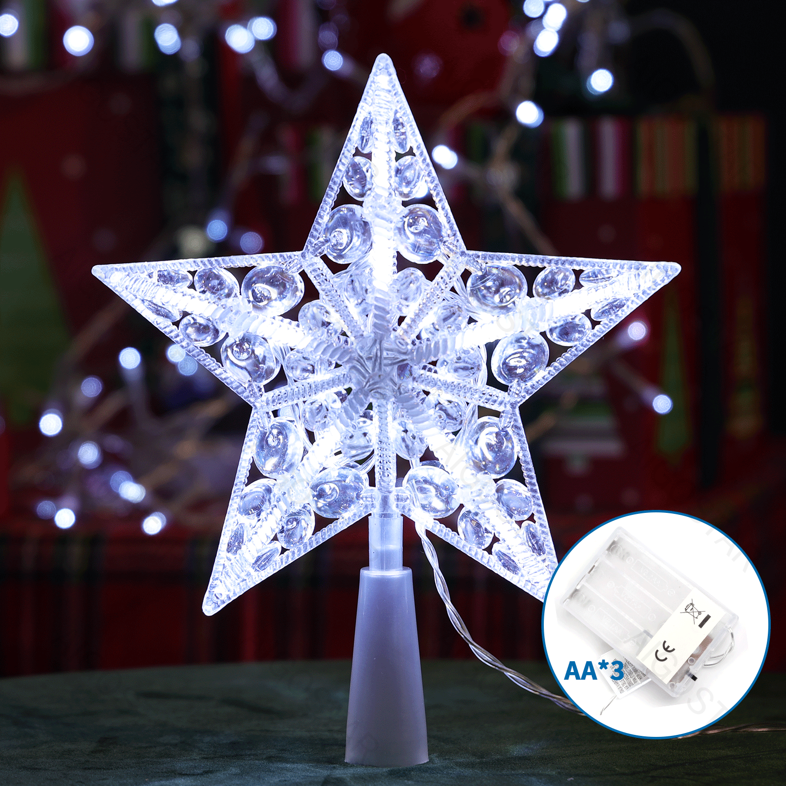 Aigostar  Peak Christmas star 1Peak Christmas star 21 cm Light string with 3AA battery (cool white)