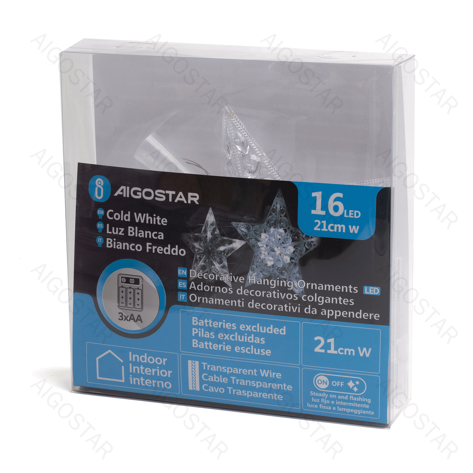 Aigostar  Peak Christmas star 1Peak Christmas star 21 cm Light string with 3AA battery (cool white)