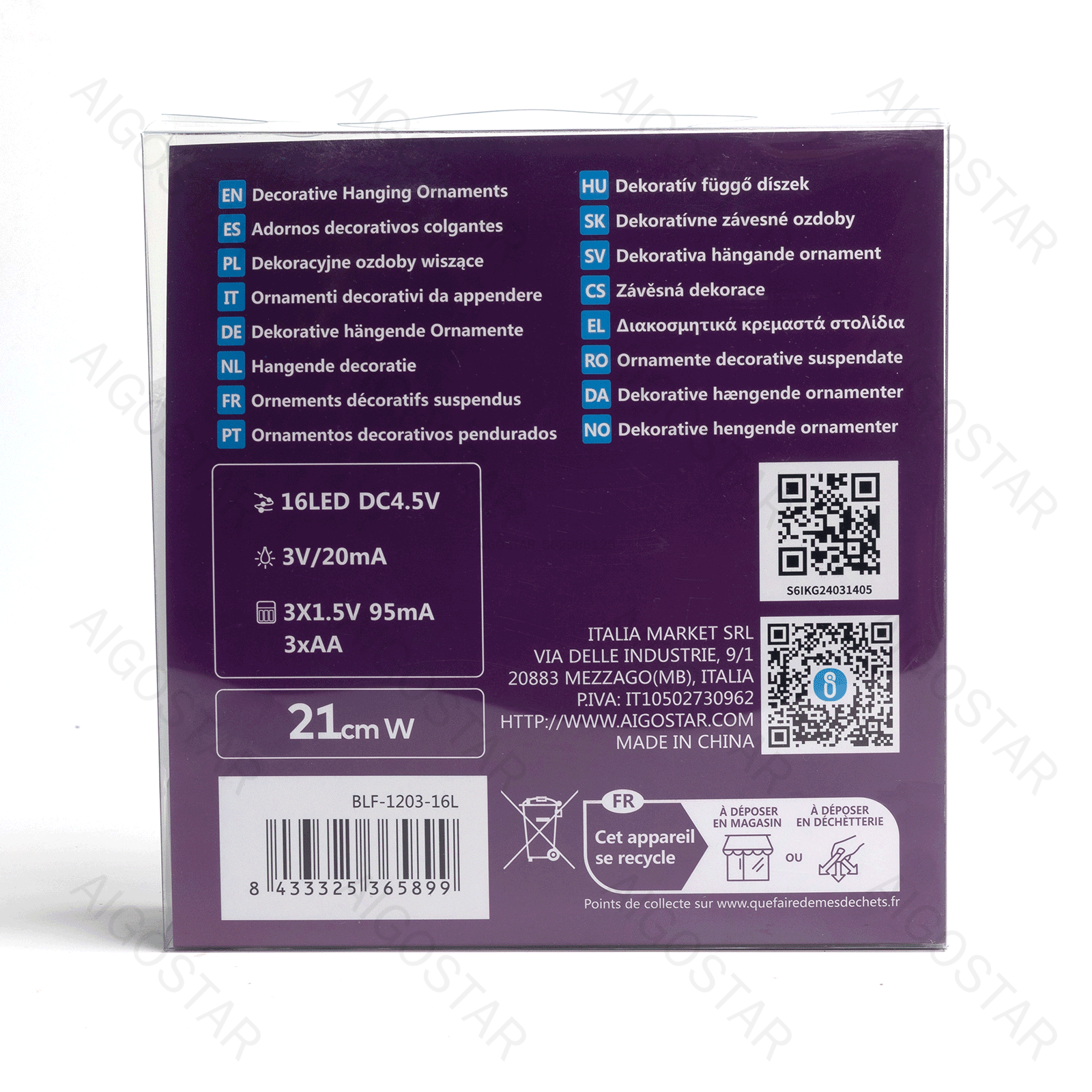 Aigostar  Peak Christmas star 1Peak Christmas star 21 cm Light string with 3AA battery (cool white)