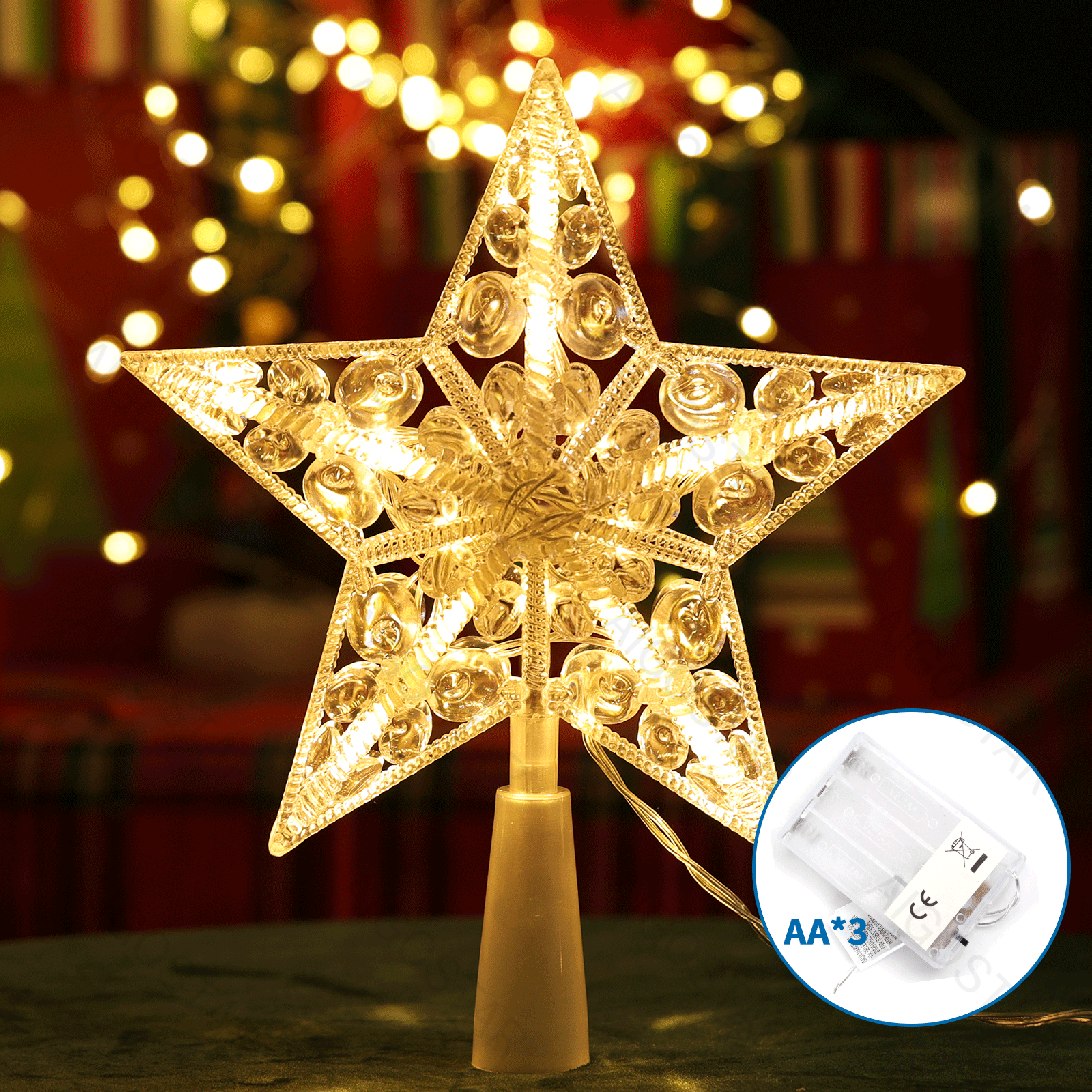 Aigostar  Peak Christmas star 17 cm Light string with 3AA battery (Warm white)
