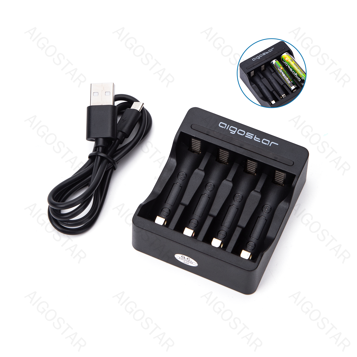Aigostar Chargeur de batterie rapide smart 2 AA/AAA noir