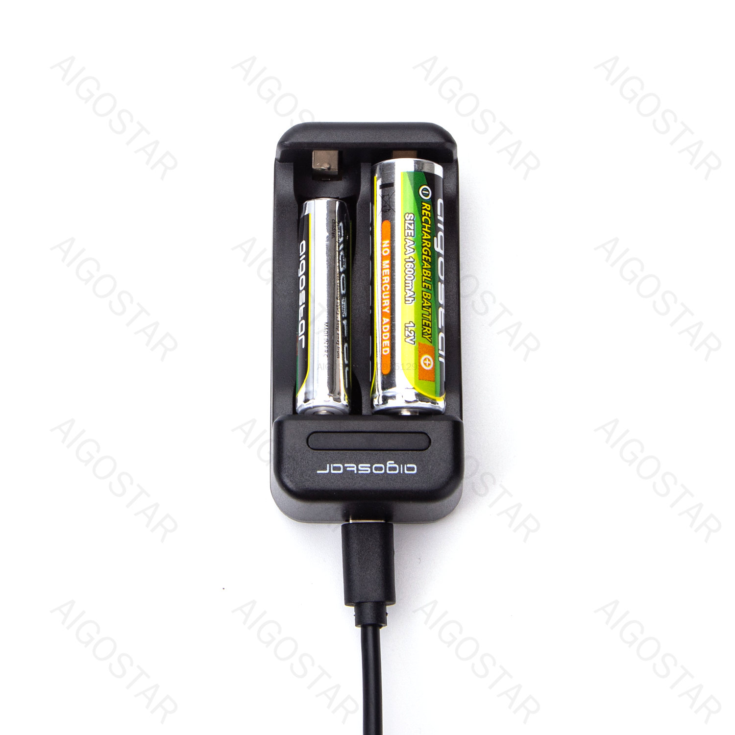 Aigostar Chargeur de batterie rapide smart 2 AA/AAA noir