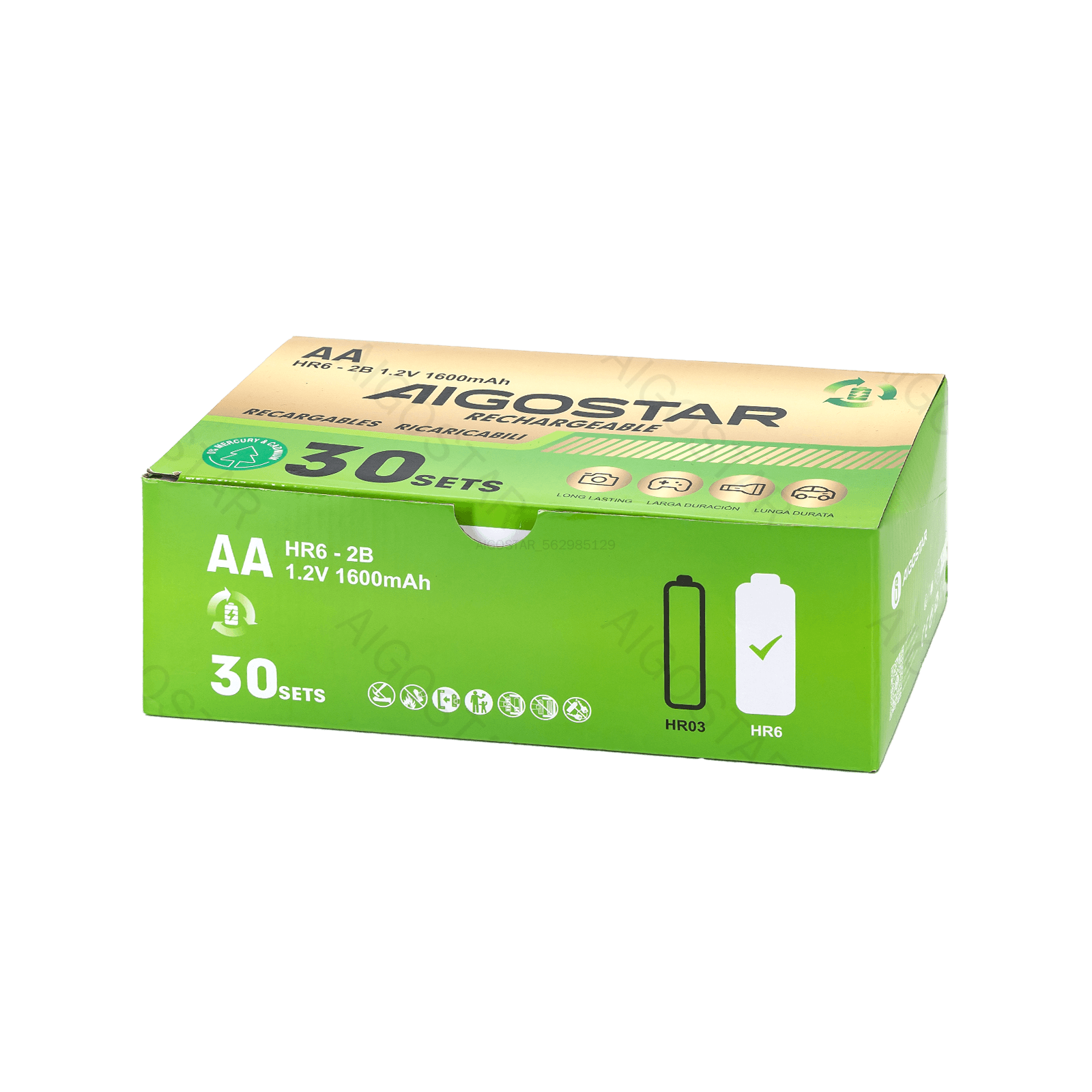 Aigostar     Oplaadbare batterij HR6 (AA) 1600mAh 1.2V 2st