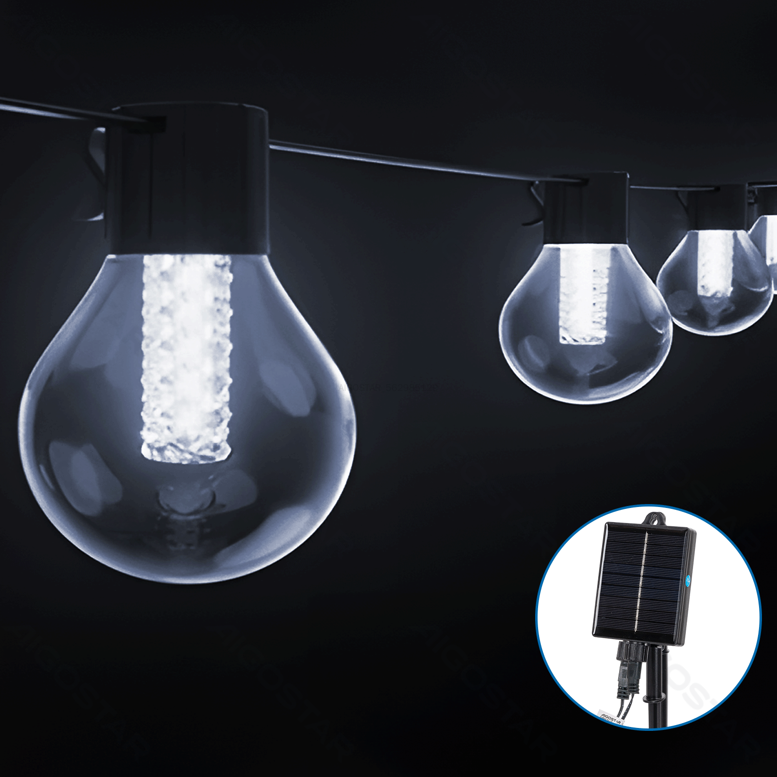 Aigostar 10 meter Lichtstrook met ronde G50-kokerlampen op zonne-energie(6500K)