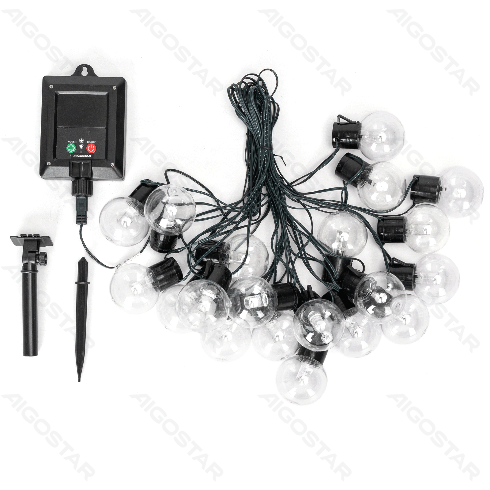 Aigostar 10 meter Lichtstrook met ronde G50-kokerlampen op zonne-energie(6500K)