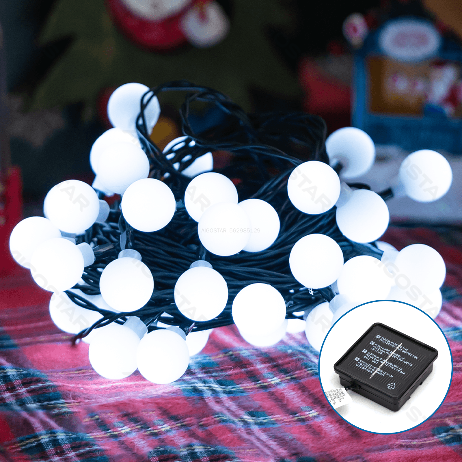 Aigostar Bande lumineuse à énergie solaire. Lumière du jour (longueur de câble de 2 m + fil de 10 m)