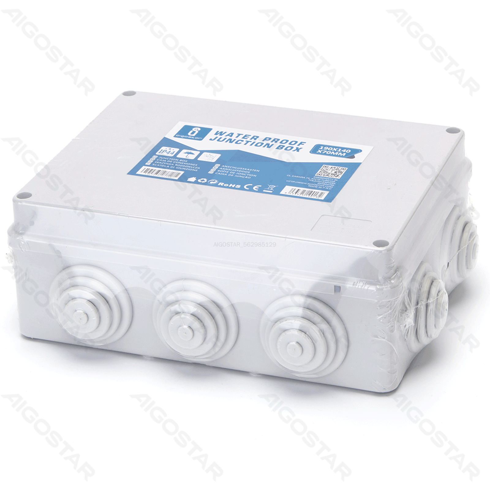 Aigostar     Waterproof Junction Box Square (Size: 190*140*70mm) IP44 Gray
