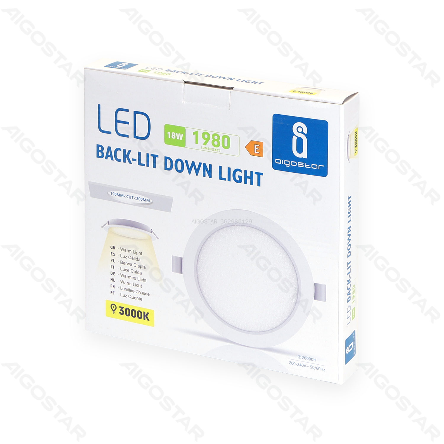 Aigostar  E6 LED Inbouw Downlight Rond 18W  1980lm 3000K