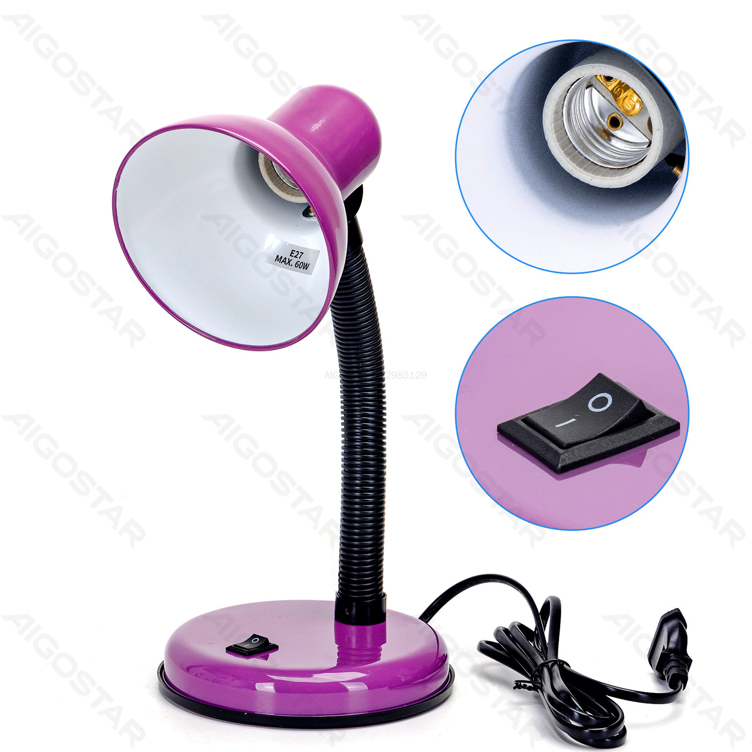 Aigostar       Lampe de table en métal E27 Violet Noir Bleu Rouge