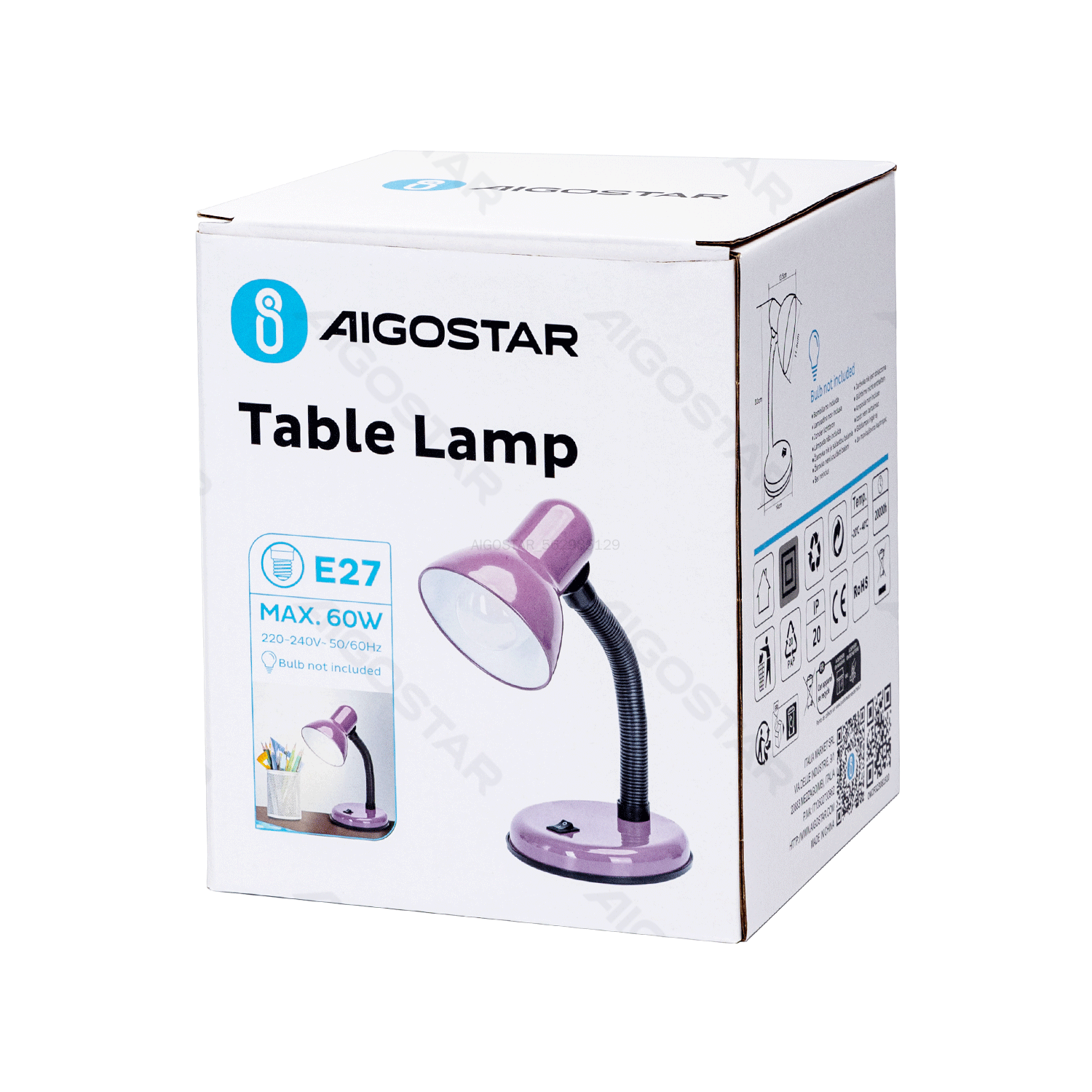 Aigostar       Lampe de table en métal E27 Violet Noir Bleu Rouge