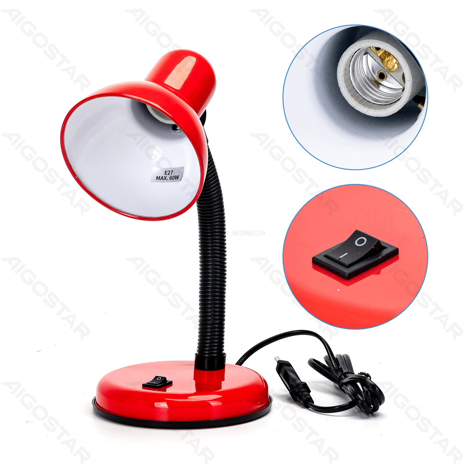 Aigostar       Lampe de table en métal E27 Violet Noir Bleu Rouge