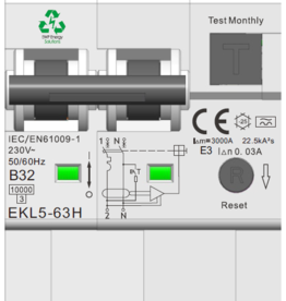 EWP Solutions Aardlekautomaat 2P 30mA Type A 16A curve C