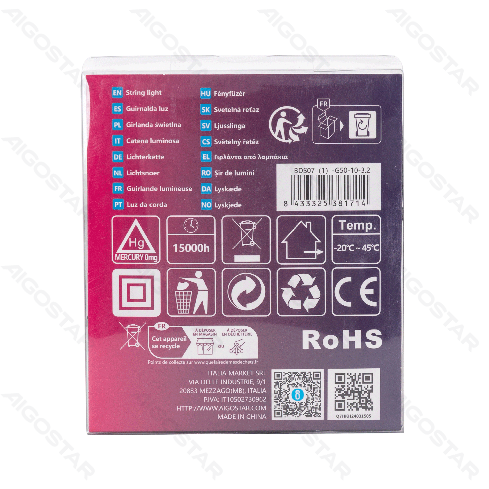 Aigostar Bande lumineuse avec fil de cuivre 5m G50 RGBY IP44 5m 5m