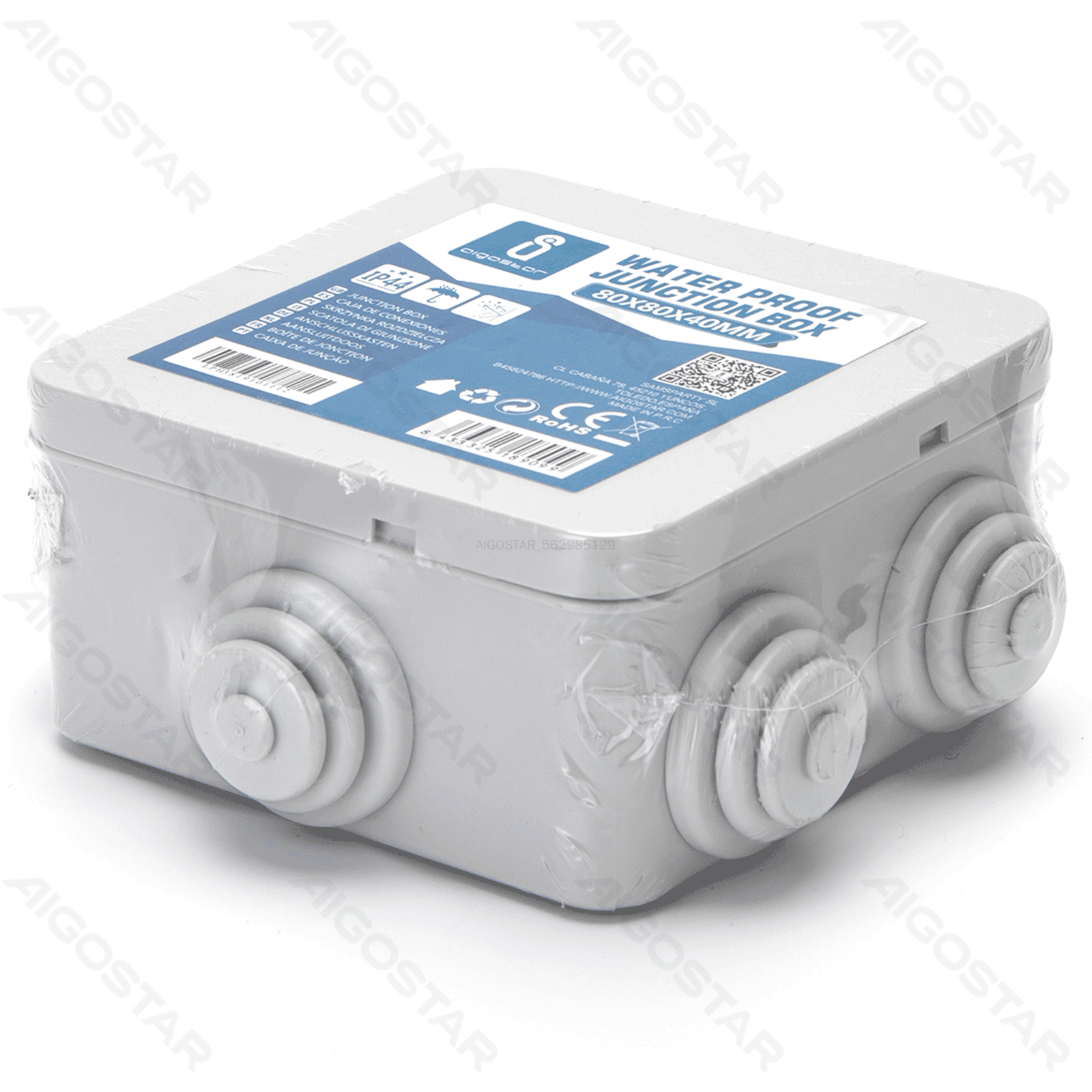 Aigostar Waterdichte Aansluitdoos Vierkant  L80*BR80*H40mm IP44 Grijs