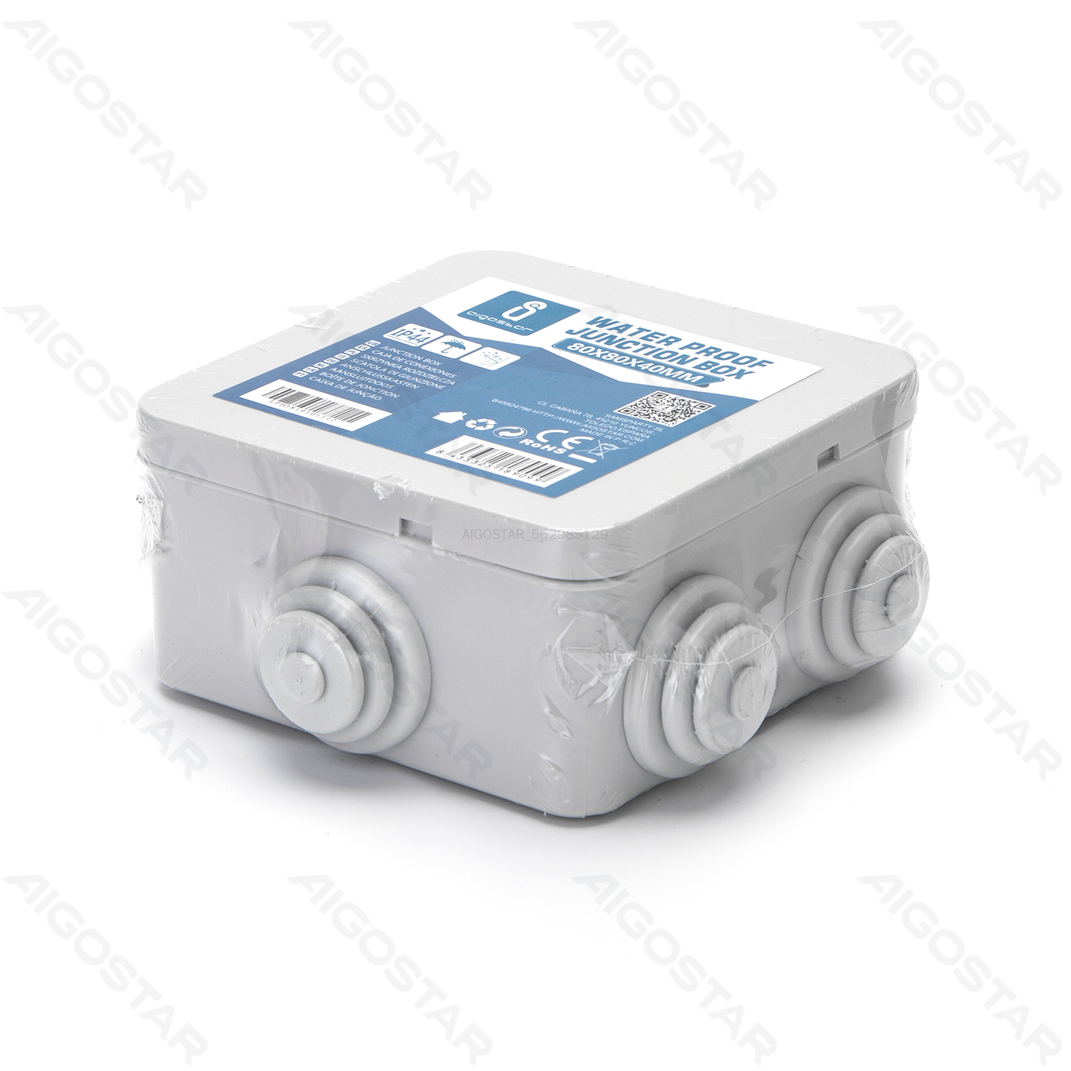 Aigostar Waterdichte Aansluitdoos Vierkant  L80*BR80*H40mm IP44 Grijs