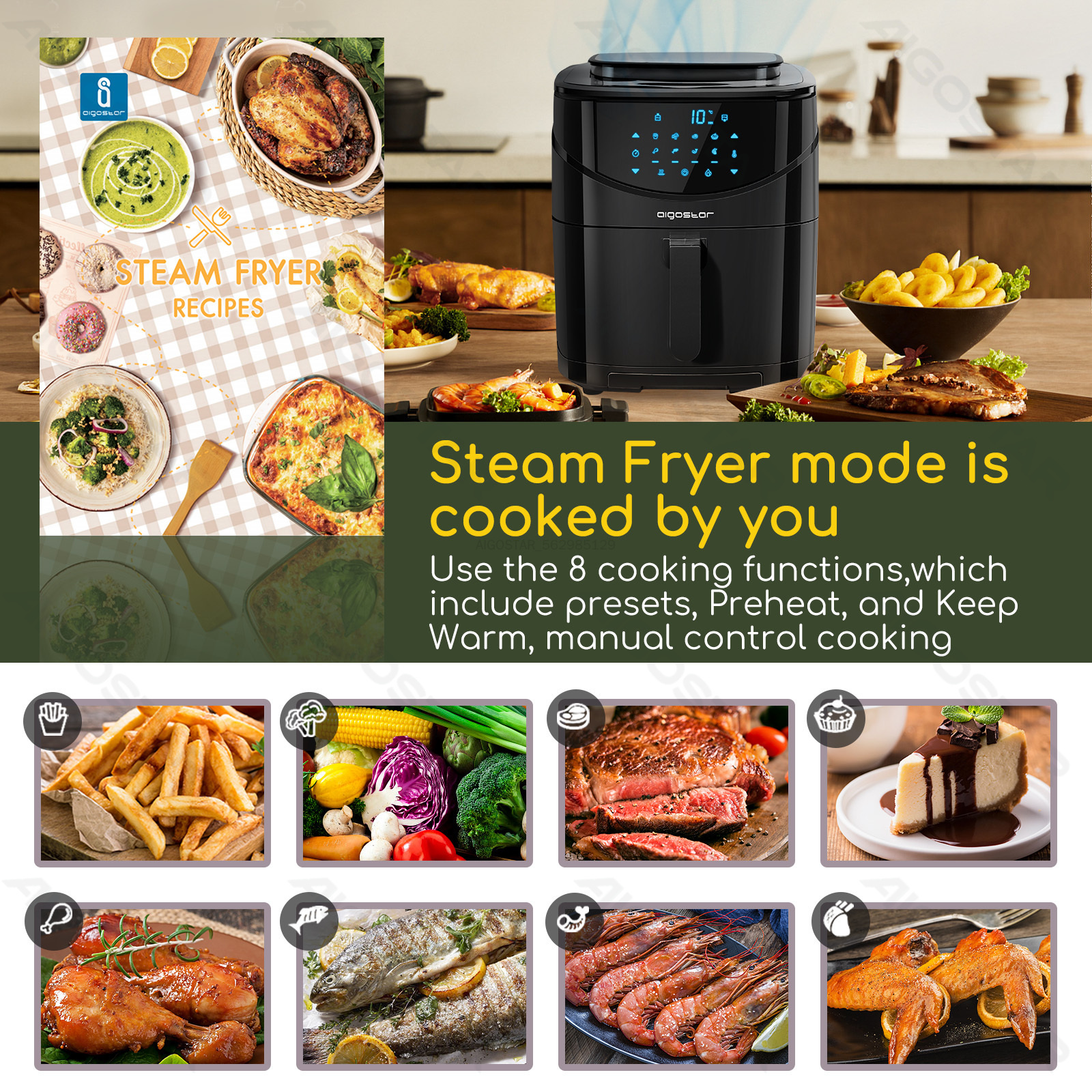 Aigostar   Airfryer en  stoomoven  2-in-1 1700W 7L