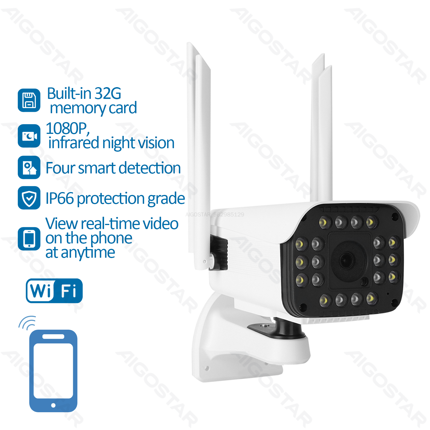 Aigostar Caméra Bullet étanche intelligente WiFi « Black Eyes »
