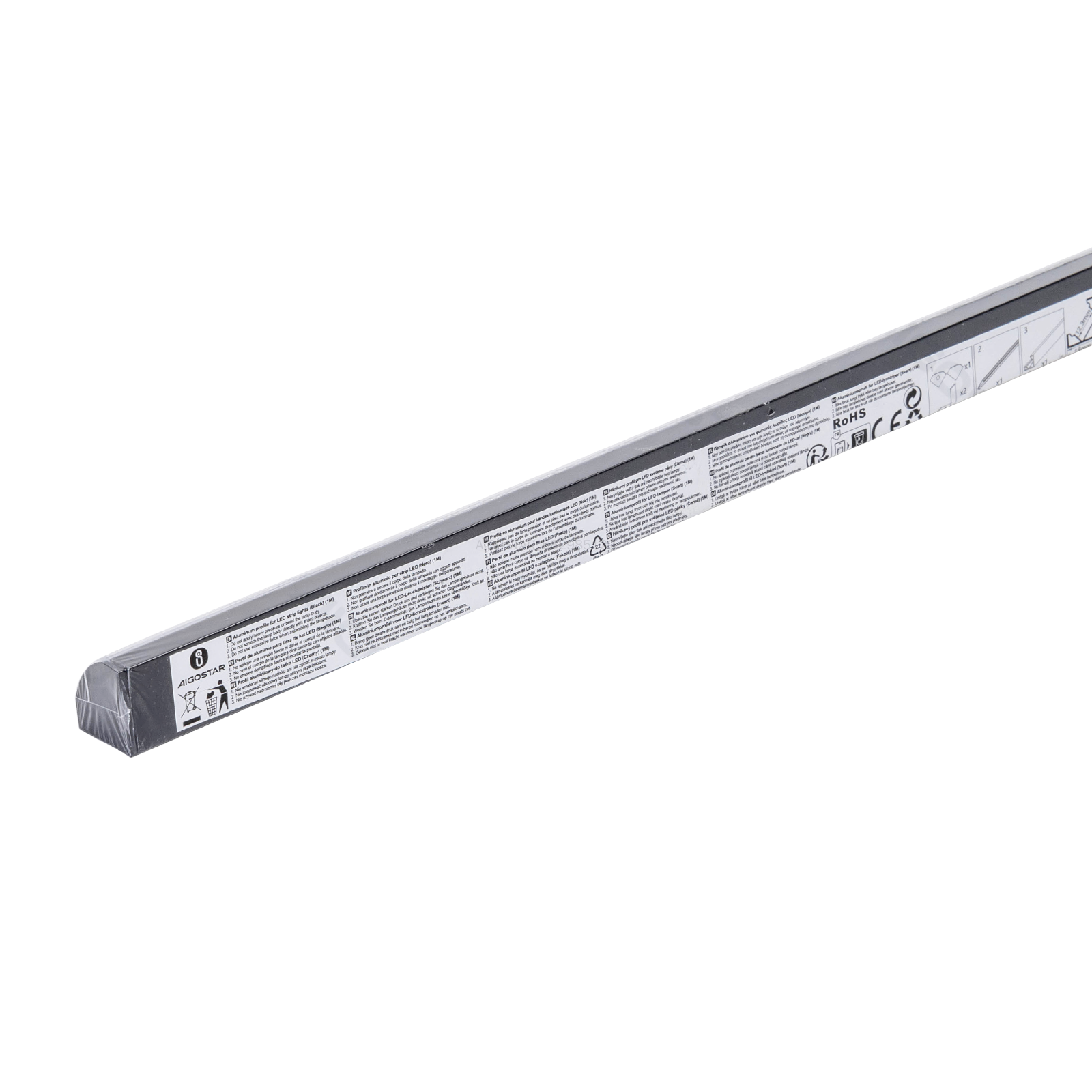 Surface-mounted housing for LED light strip 1m black
