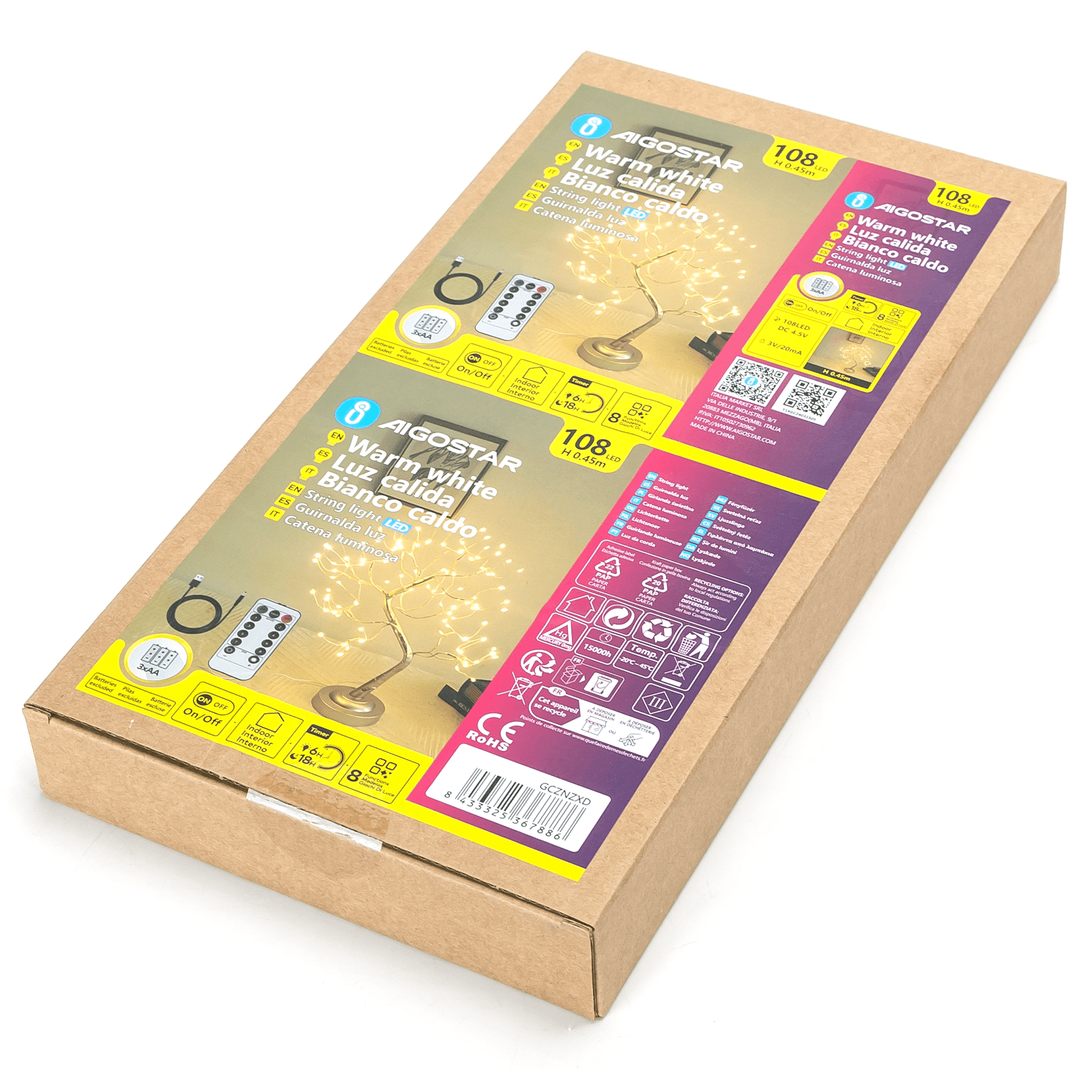 Aigostar Boomlampje 0,45m met 3AAA-batterij 3000K 6500K  IP20
