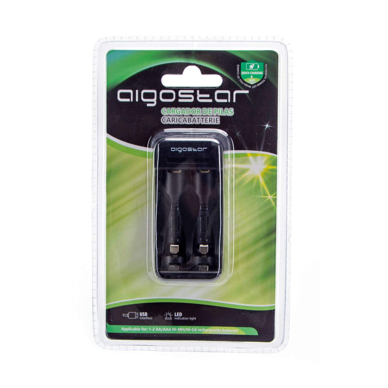 Aigostar Chargeur de batterie rapide smart 2 AA/AAA noir