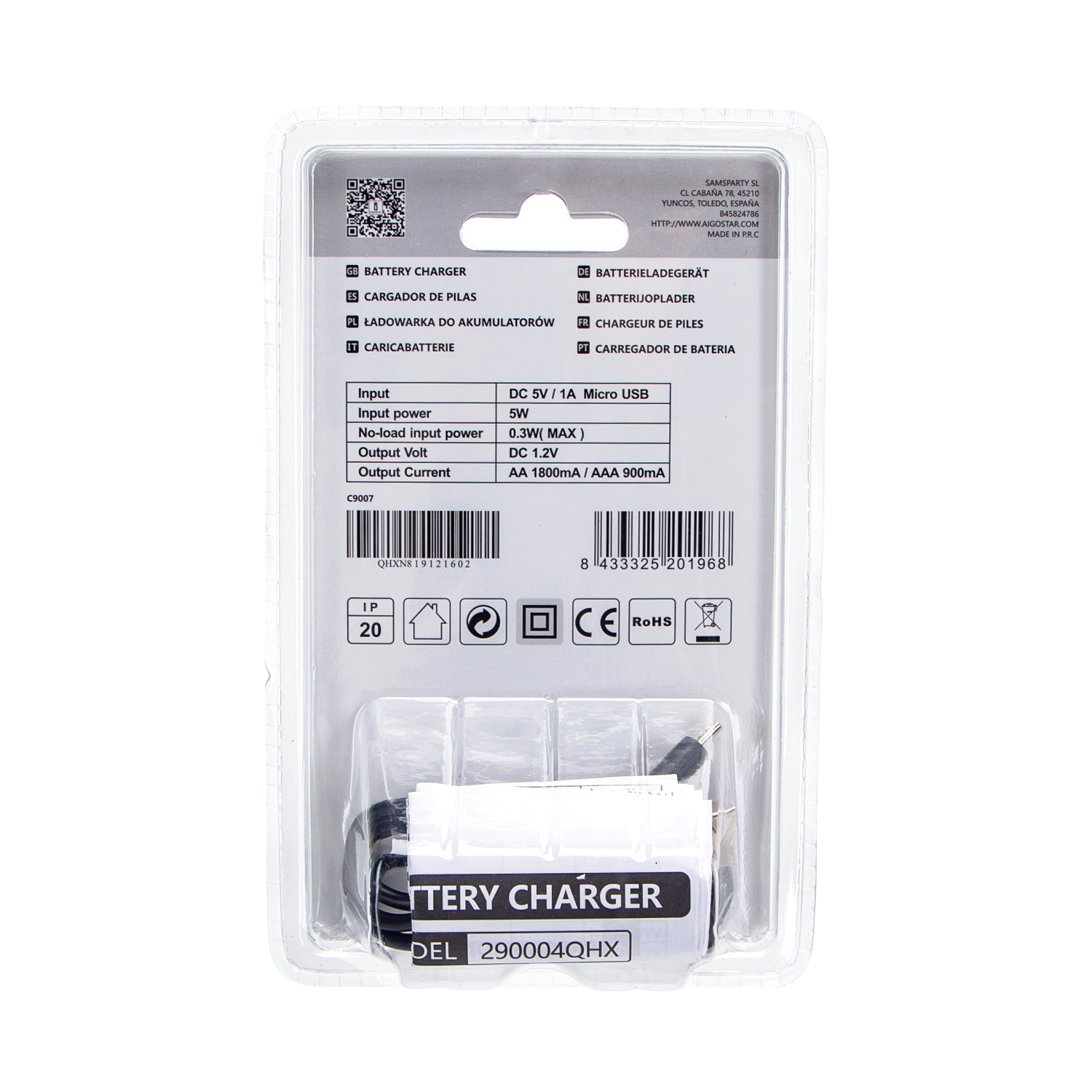 Aigostar Chargeur de batterie rapide smart 2 AA/AAA noir