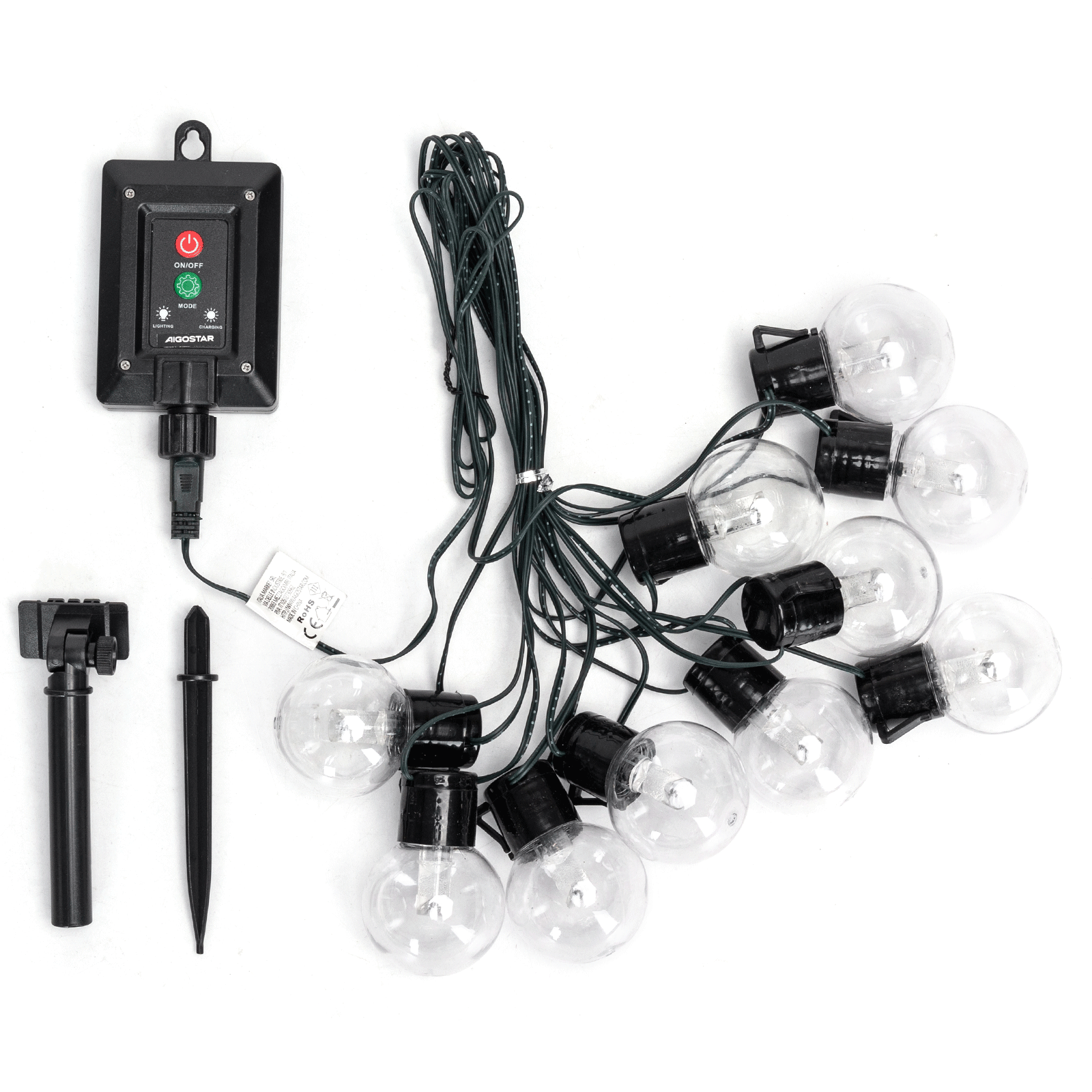 Aigostar Bande lumineuse avec lampes à tube rond G50 (10 pièces) à énergie solaire RGBY 5m