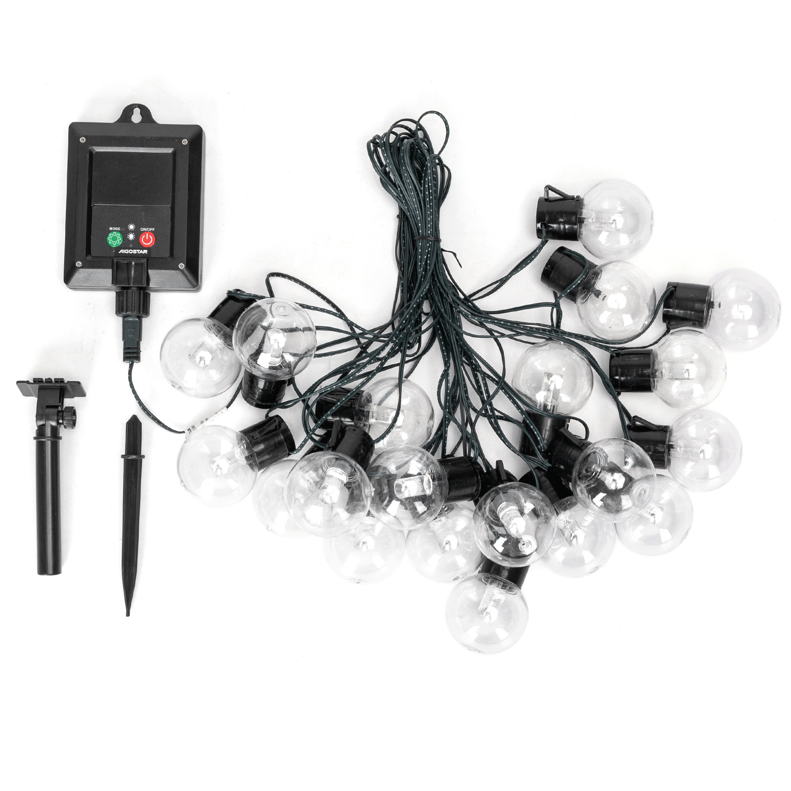 Aigostar Bande lumineuse avec lampes à tube rond G50 (20 pièces) à énergie solaire, RGBY 10m énergie, RGBY, 10m