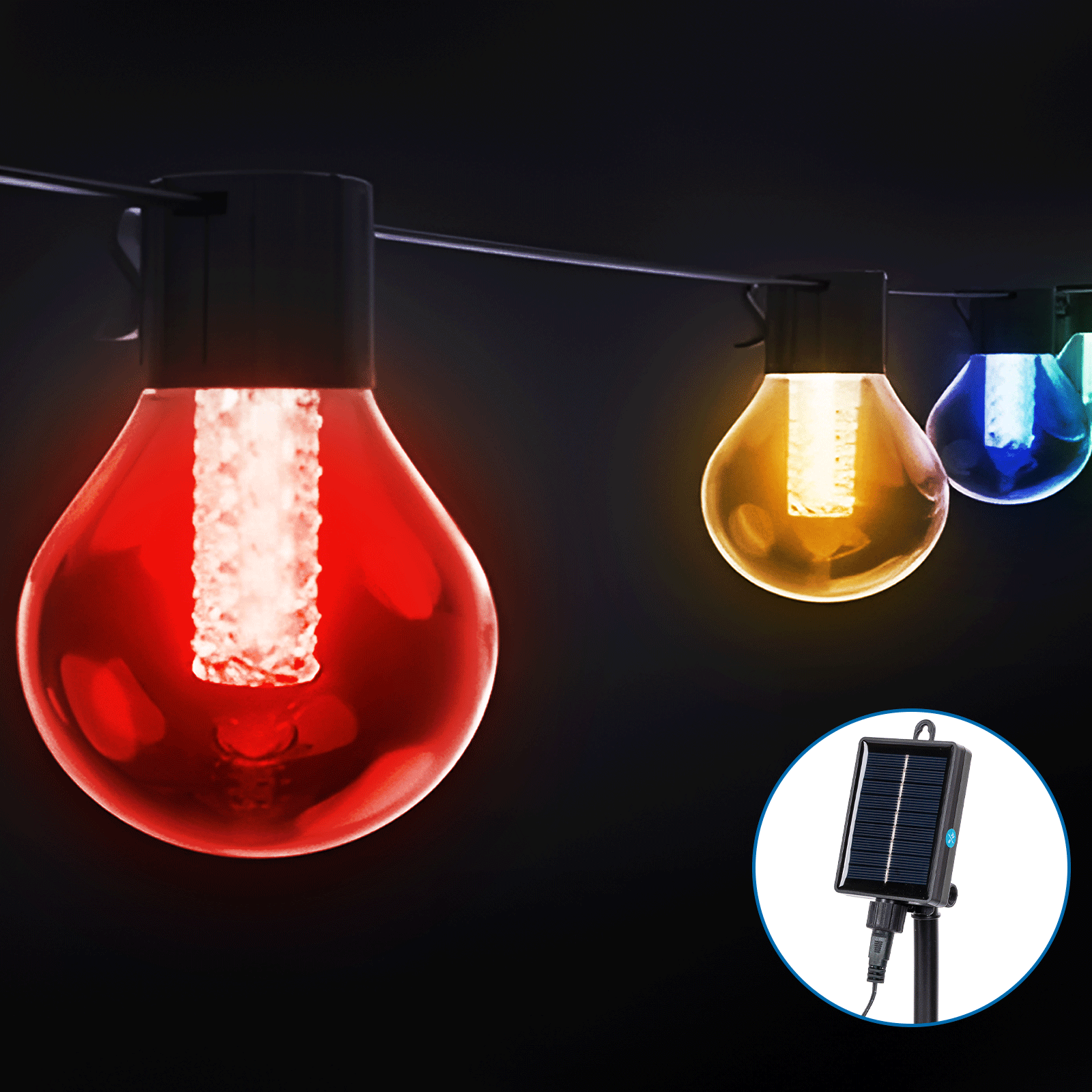 Aigostar Bande lumineuse avec lampes à tube rond G50 (20 pièces) à énergie solaire, RGBY 10m énergie, RGBY, 10m