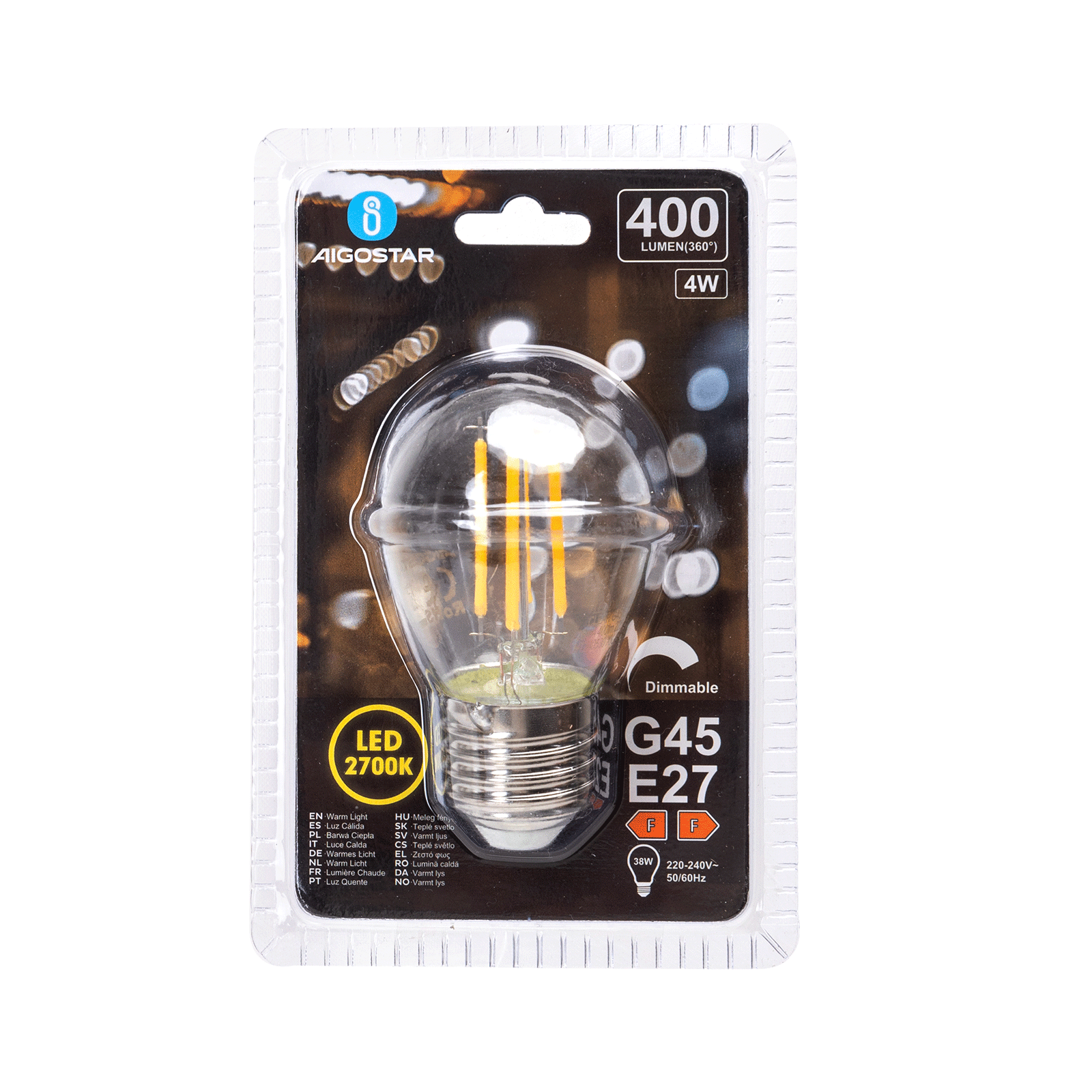 Aigostar Ampoule LED à filament variable G45 E27 4W 2700K 400LM