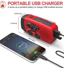 Emergency radio with built-in rechargeable battery with solar energy or hand lever or USB
