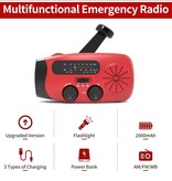 Emergency radio with built-in rechargeable battery can be charged in 3 different ways: with solar energy, with a hand lever or via USB