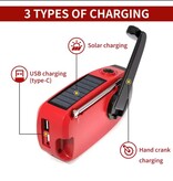 Emergency radio with built-in rechargeable battery can be charged in 3 different ways: with solar energy, with a hand lever or via USB