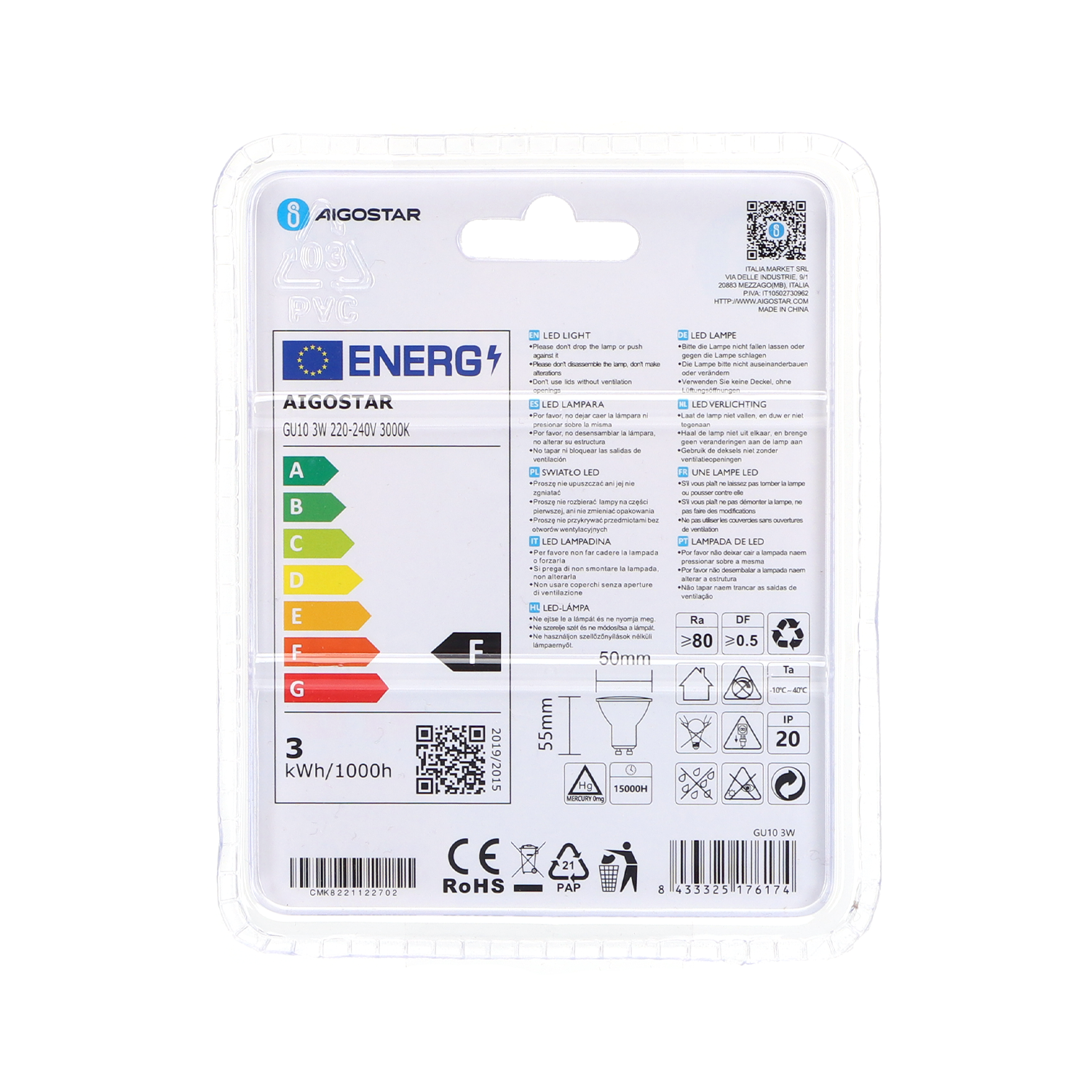 Aigostar LED A5 GU10 3W 180Lm 3000K