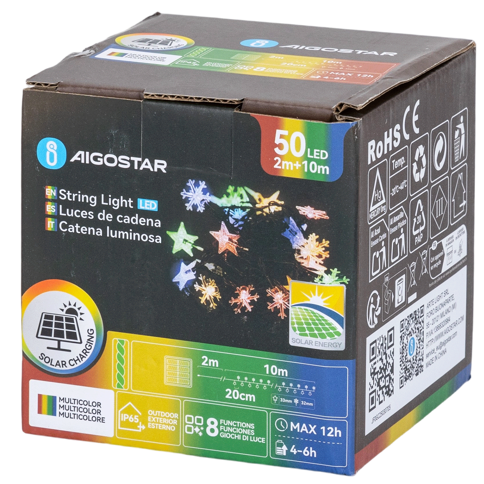 Aigostar Bande lumineuse solaire étoile flocon de neige RGBY IP65