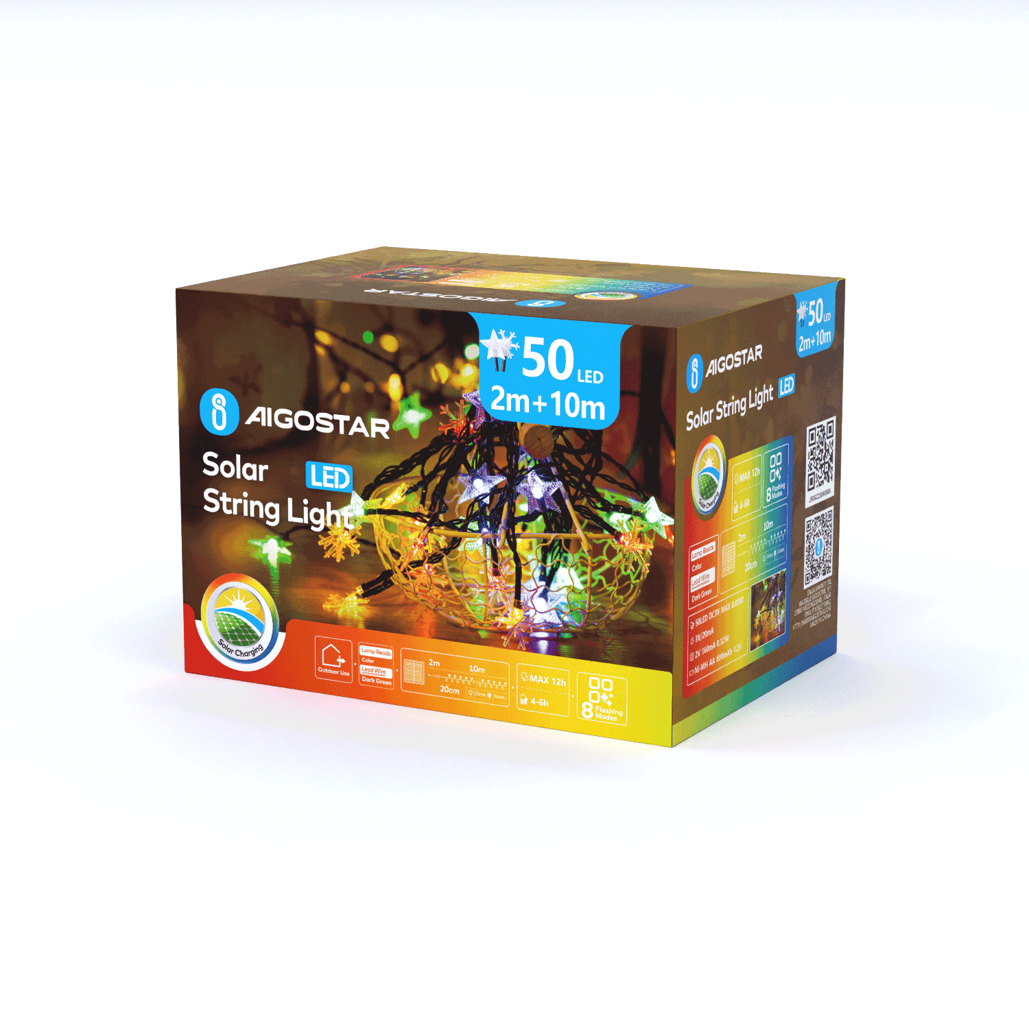 Aigostar Bande lumineuse solaire étoile flocon de neige RGBY IP65