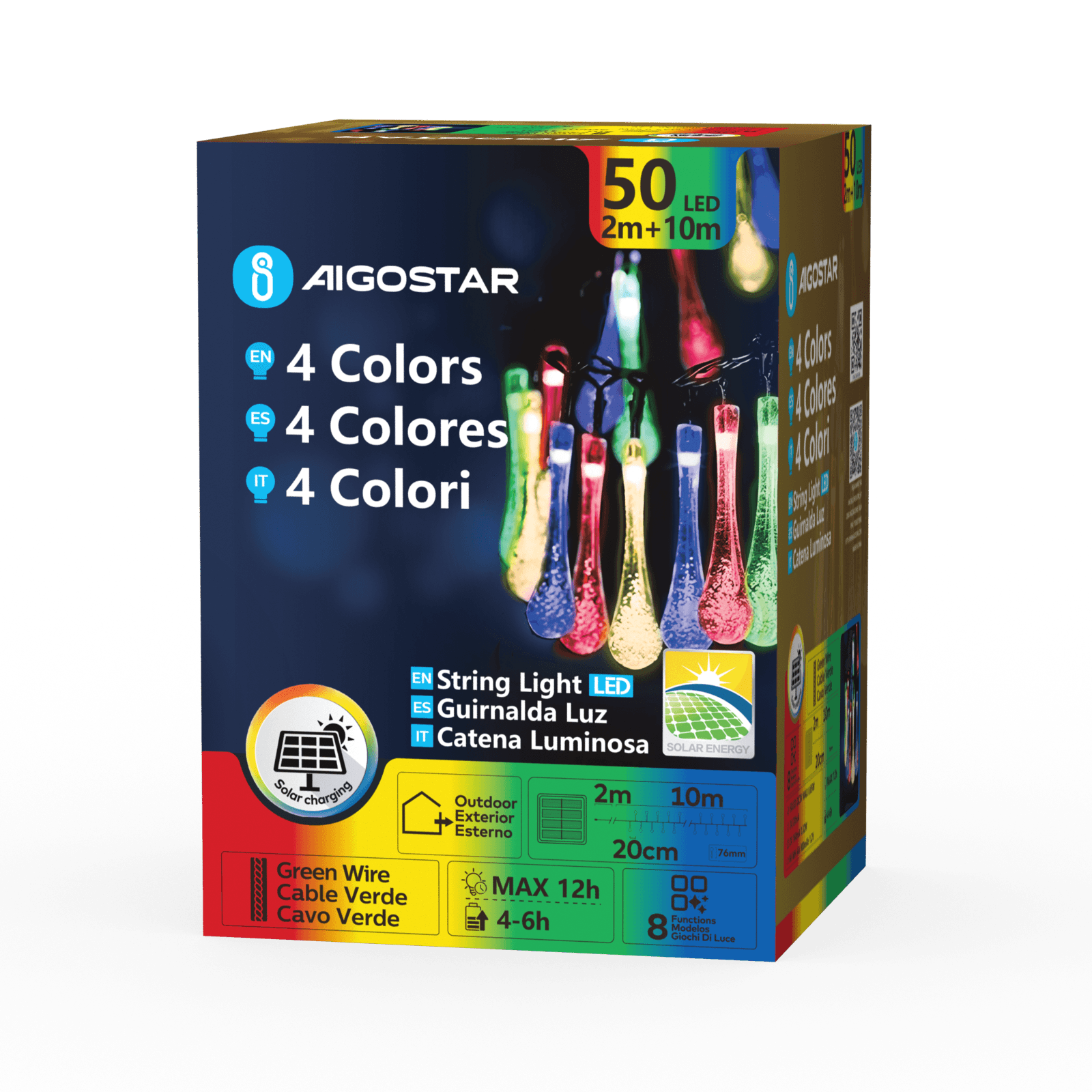 Aigostar        Lichtstrook in druppelvorm op zonne-energie RGBY 50 Led IP65