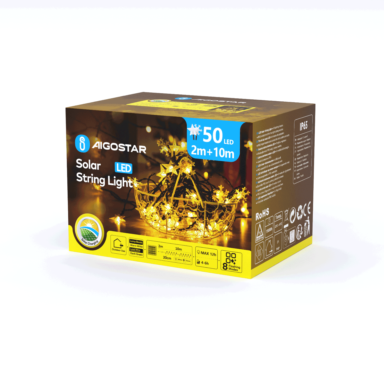 Aigostar Stersneeuwvlok op lichtstroken  IP65 op zonne-energie 3000K