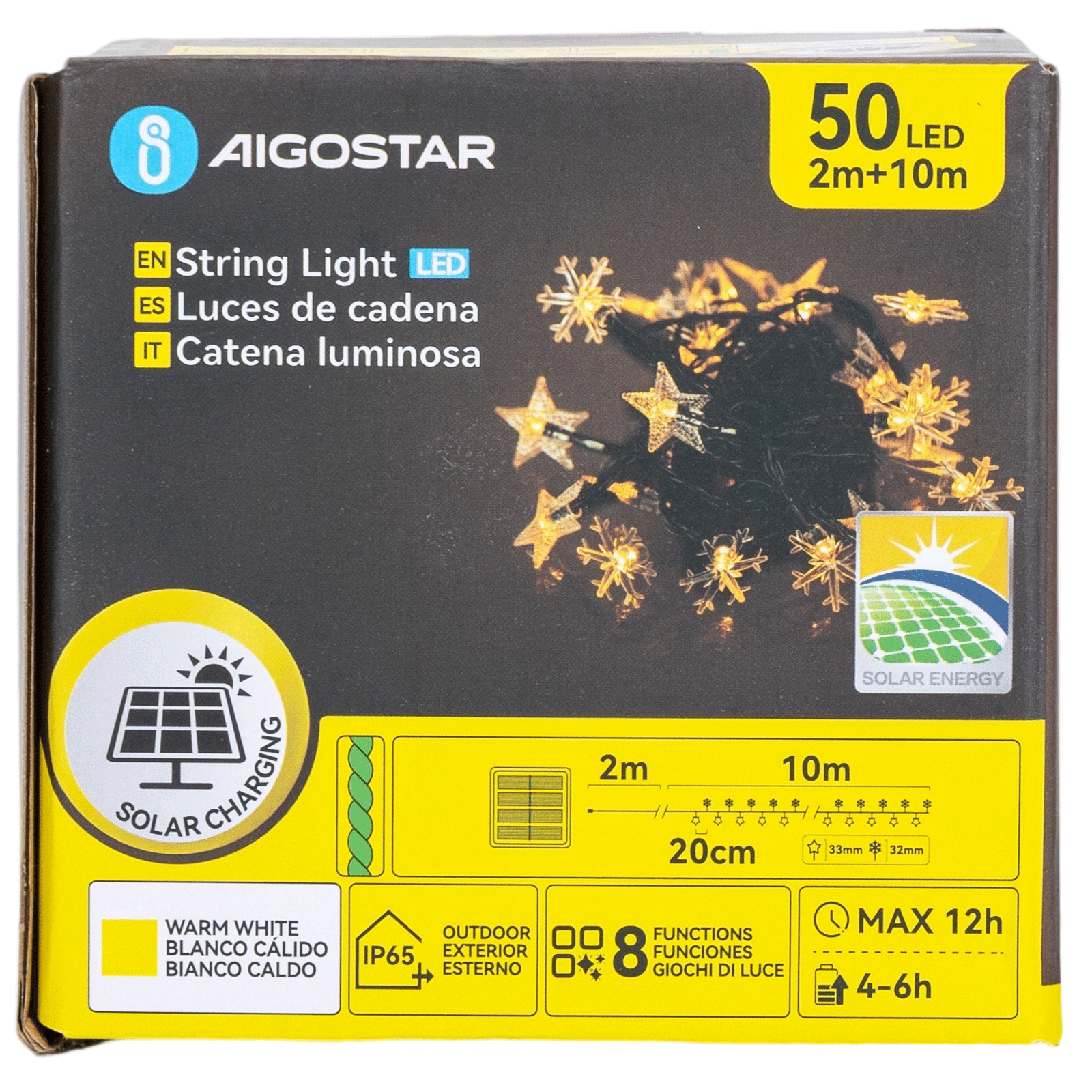 Aigostar Star snowflake on light strips IP65 solar powered 3000K