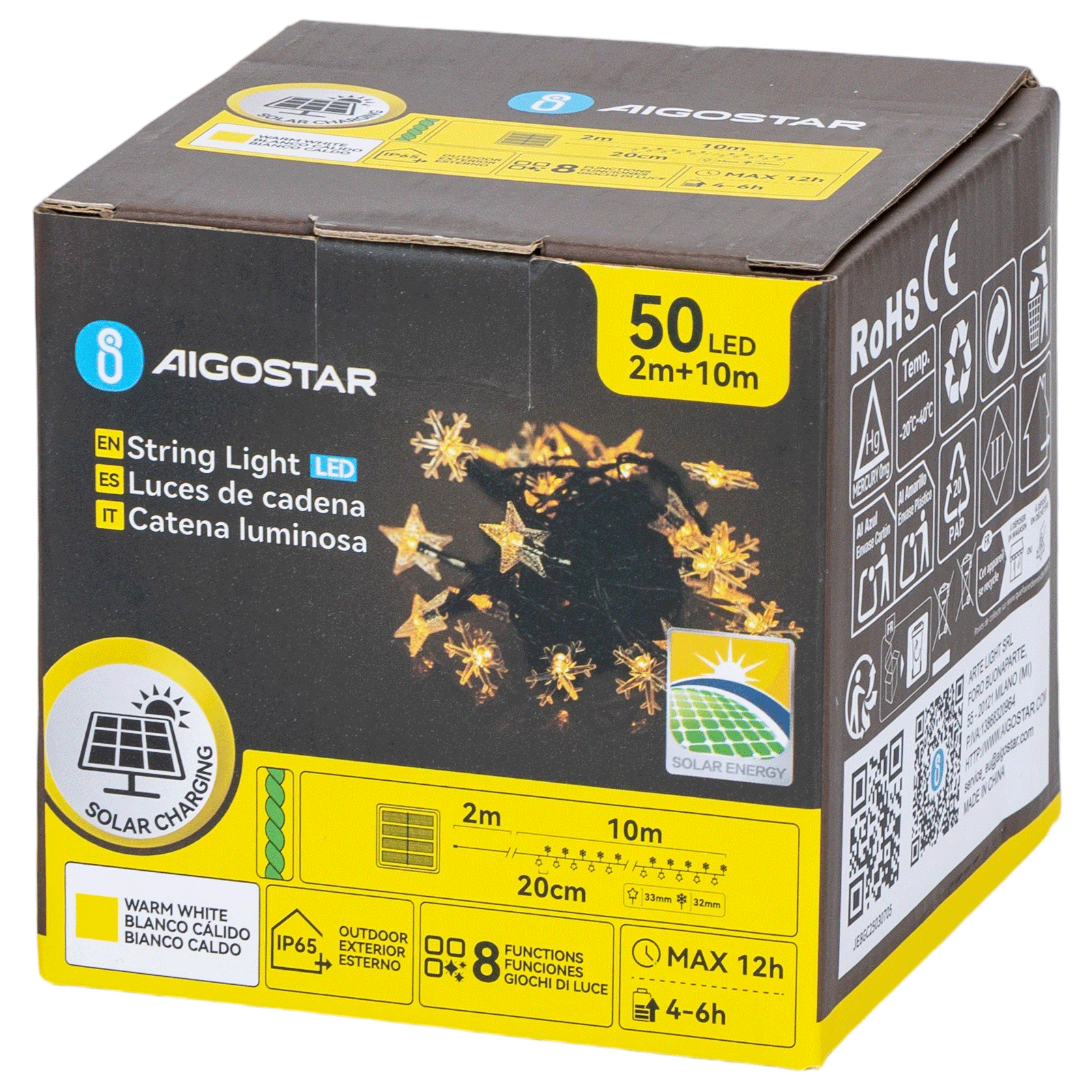 Aigostar Star snowflake on light strips IP65 solar powered 3000K