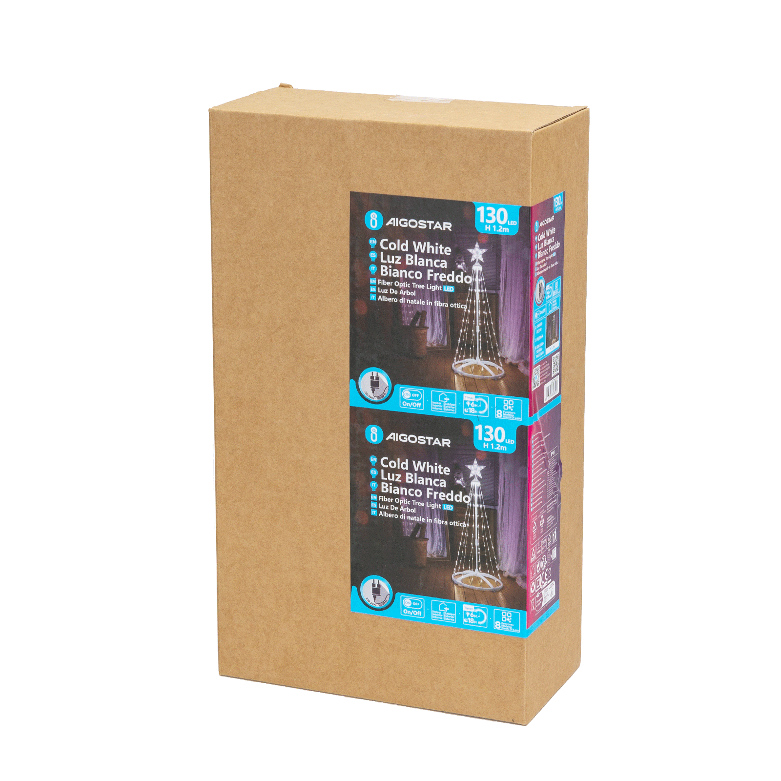 Aigostar Lampe de décoration de sapin de Noël conique 3000K 1,2 1,5 1,8 m IP44 Intérieur et extérieur