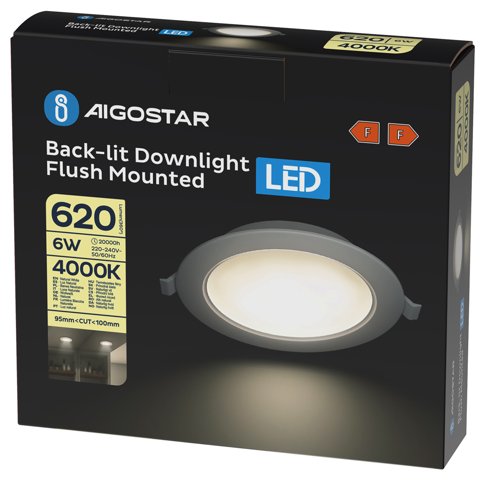 Aigostar LED Recessed Downlight Round 6W 620Lm 4000K