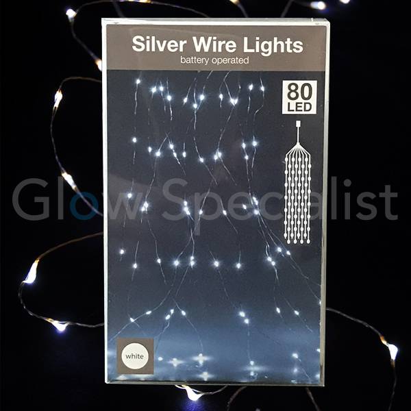 SILVER WIRE LIGHTS 80 LED WHITE Glow Specialist Glow Specialist