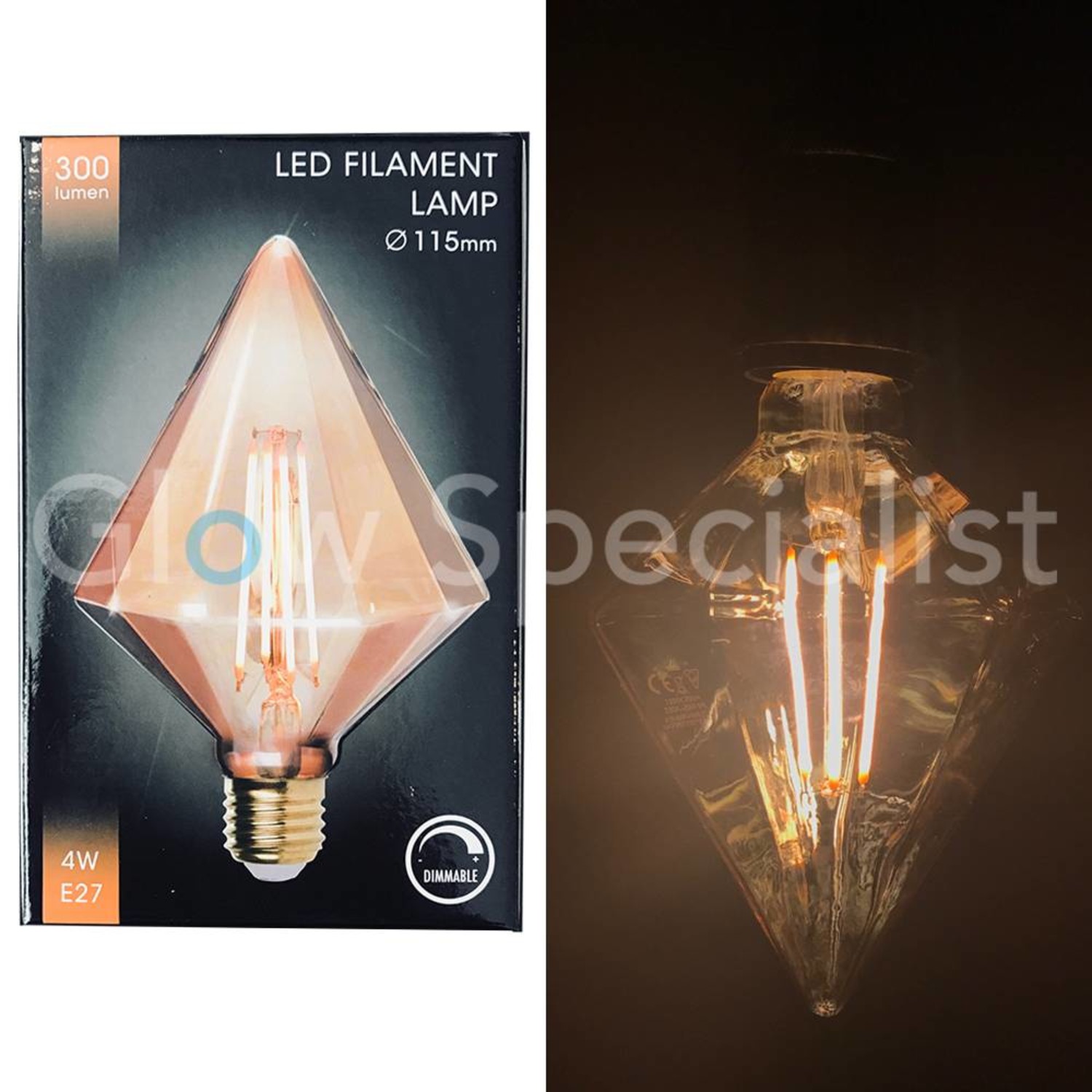Poëzie Aggregaat fort LED FILAMENT LAMP EDISON - 4W - 300 LUMEN - E27 - TIP DIAMOND - koop je bij  Glow Specialist - Glow Specialist