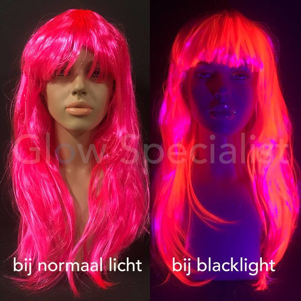 NEON PINK WIG - LONG STRAIGHT HAIR WITH BANGS