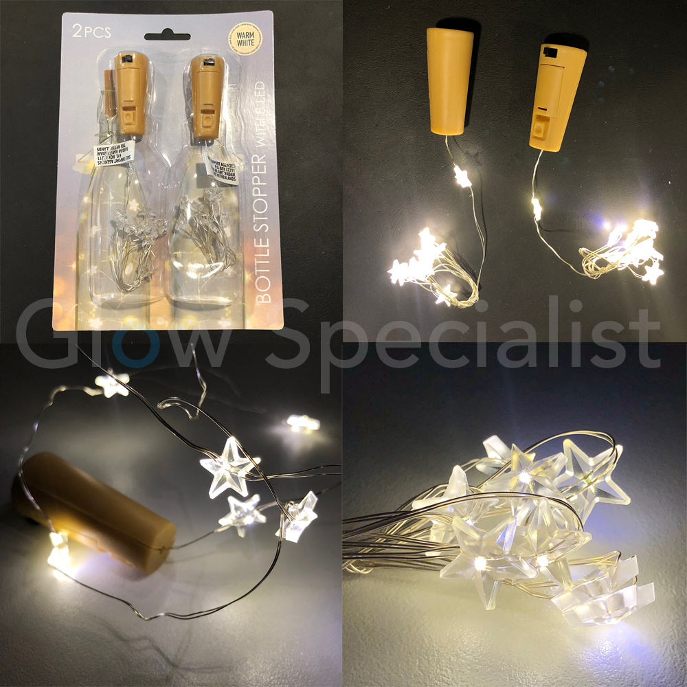 BOTTLE STOPPER WITH 8 LED STARS WARM WHITE 2 PCS Glow