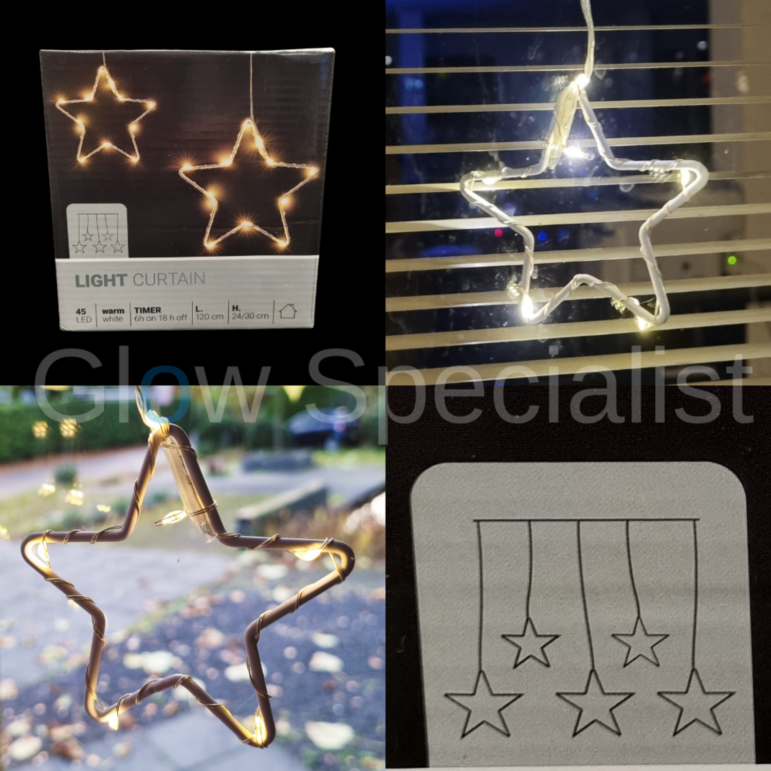 CMYK LED Kerst Ster Raamverlichting met 2 Pack 40 Warm Wit LED Star Lights Window Star Hangende Lichten Gordijn Lichten Batterij Werkt