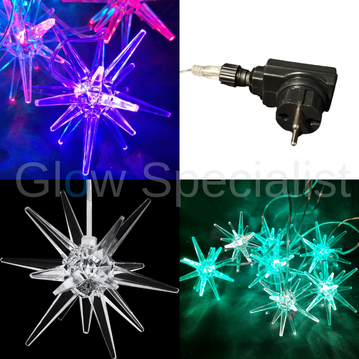 LIGHT CURTA WITH 7 ACRYLIC LED STARS COLORCHANGING Glow