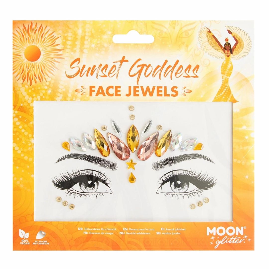 Moon Glitter Face Jewels Sunset Goddess Costume Make Up Moon Glitter Face Jewels Sunset Goddess Costume Make Up