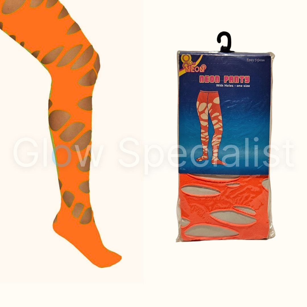TIGHTS WITH LARGE HOLES UV BLACKLIGHT NEON ORANGE Glow Specialist