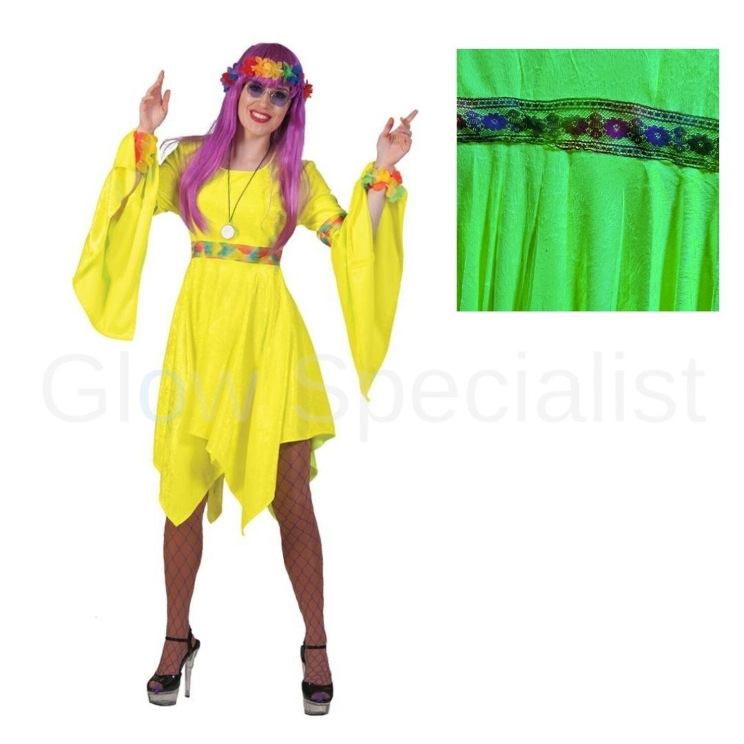 NEON GELE HIPPIE JURK UV BLACKLIGHT Glow Specialist Glow Specialist